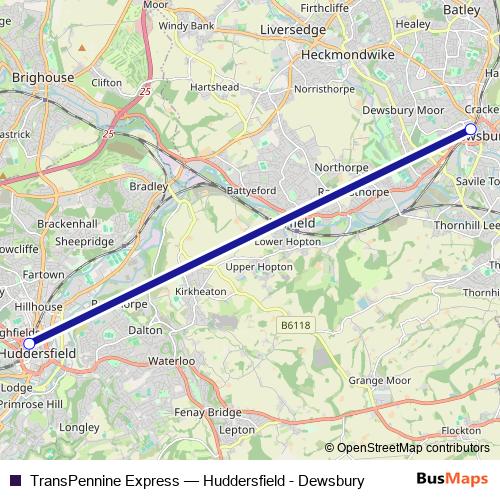 TransPennine Express bus Line Map