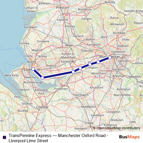 TransPennine Express bus Line Map
