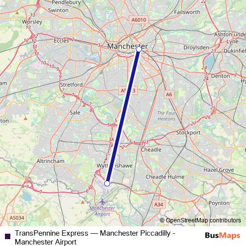 TransPennine Express bus Line Map
