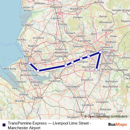 TransPennine Express bus Line Map