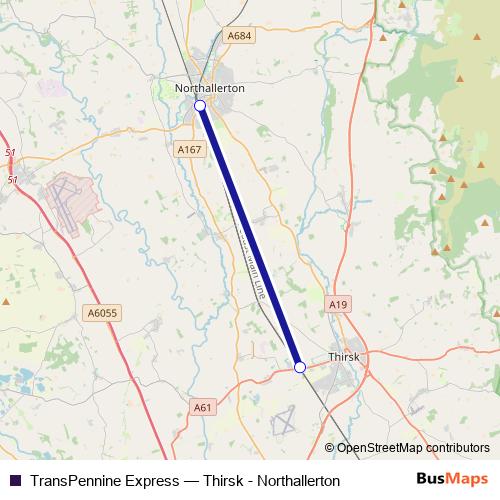 TransPennine Express bus Line Map