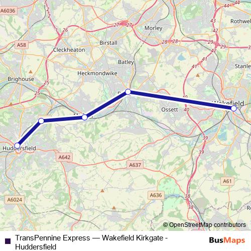TransPennine Express bus Line Map