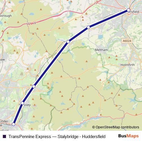 TransPennine Express bus Line Map