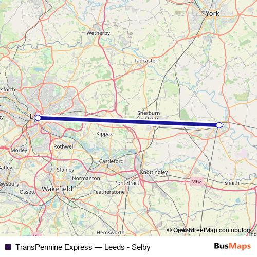 TransPennine Express bus Line Map
