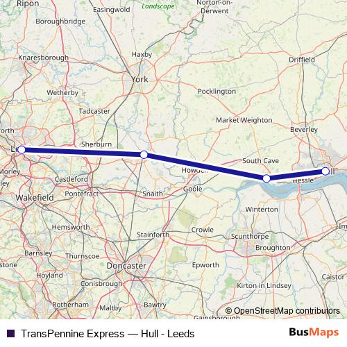 TransPennine Express bus Line Map