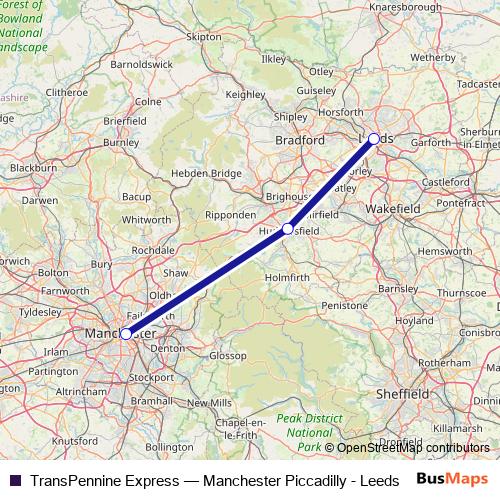 TransPennine Express bus Line Map