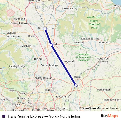 TransPennine Express bus Line Map