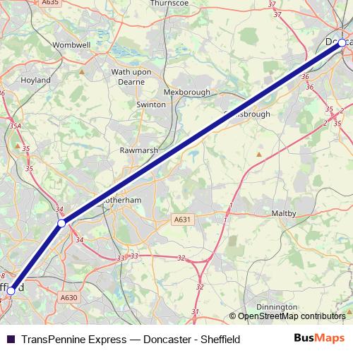 TransPennine Express bus Line Map