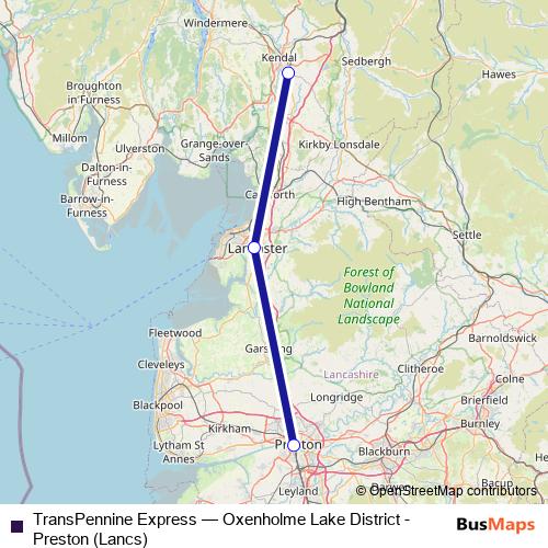 TransPennine Express bus Line Map