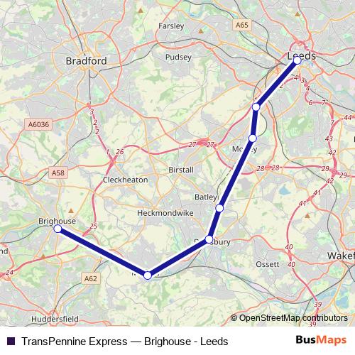 TransPennine Express bus Line Map