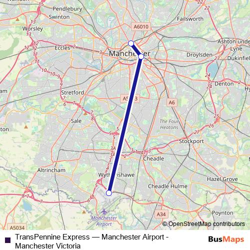TransPennine Express bus Line Map