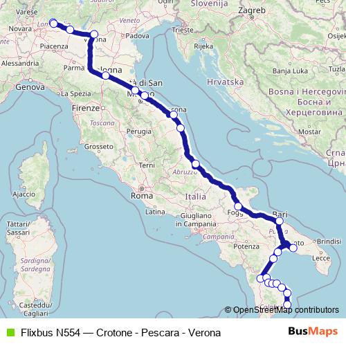 Flixbus N554 bus Line Map