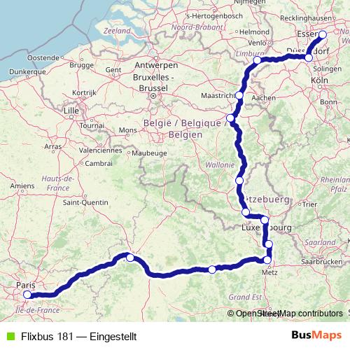 Flixbus 181 bus Line Map