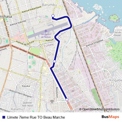 Limete 7ieme Rue TO Beau Marche bus Line Map