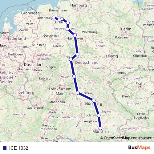 ICE 1032 rail Line Map