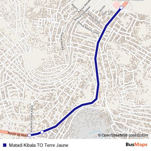 Matadi Kibala TO Terre Jaune bus Line Map