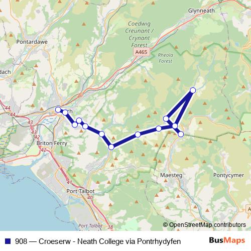908 bus Line Map