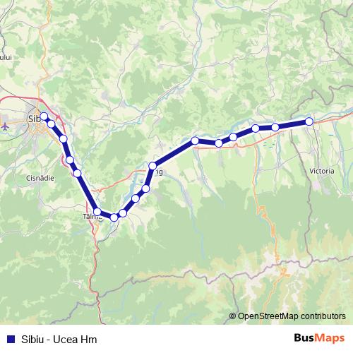 Sibiu - Ucea Hm rail Line Map