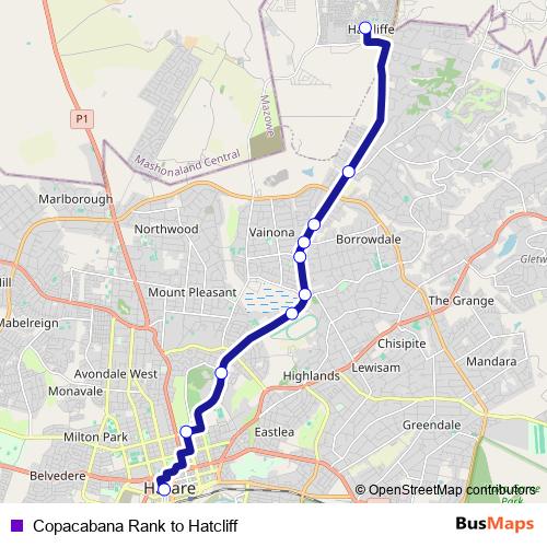 Copacabana Rank to Hatcliff bus Line Map