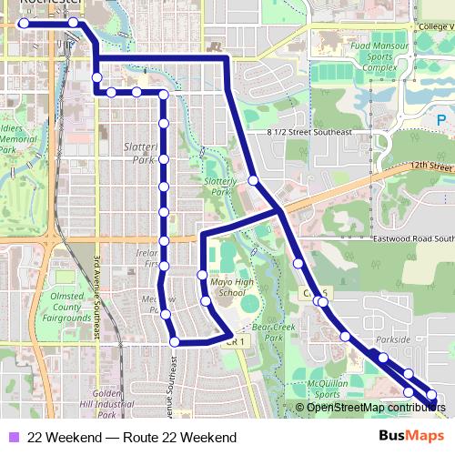 22 Weekend bus Line Map