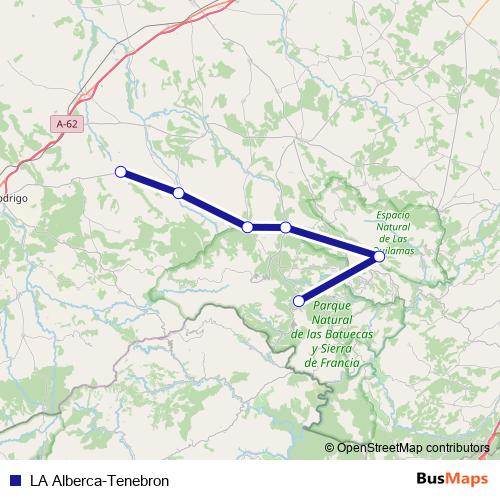 LA Alberca-Tenebron bus Line Map