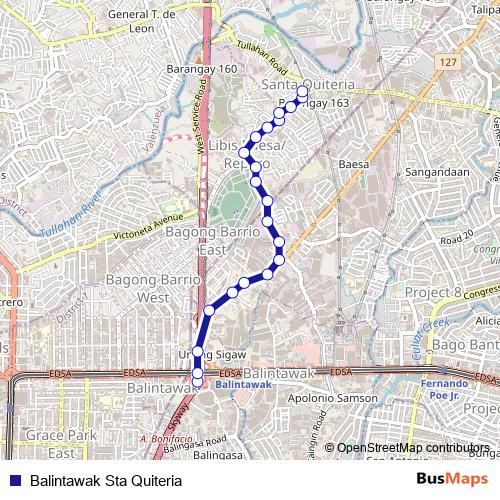 Balintawak Sta Quiteria bus Line Map