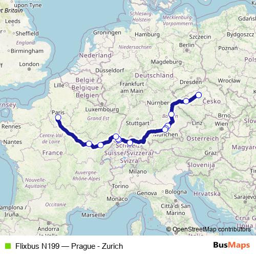 Flixbus N199 bus Line Map