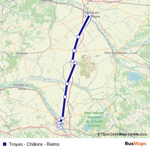 Troyes - Châlons - Reims bus Line Map