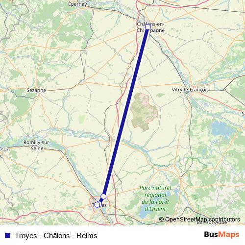 Troyes - Châlons - Reims bus Line Map