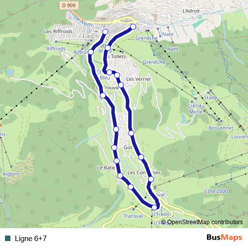 Ligne 6+7 bus Line Map