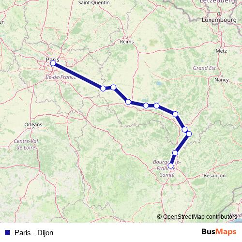 Paris - Dijon rail Line Map