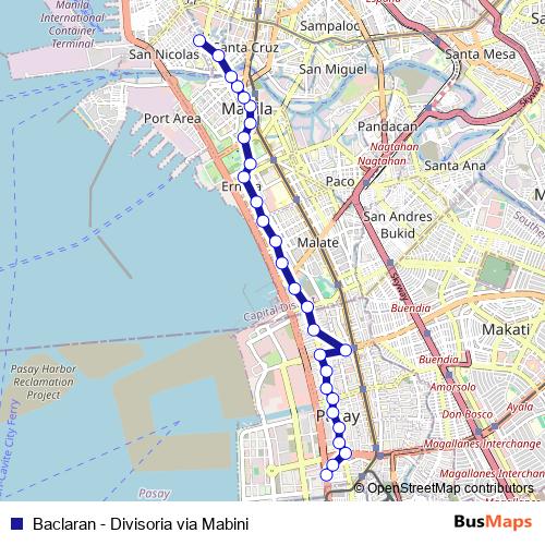 Baclaran - Divisoria via Mabini bus Line Map