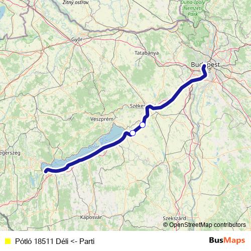 Pótló 18511 Déli <- Parti bus Line Map