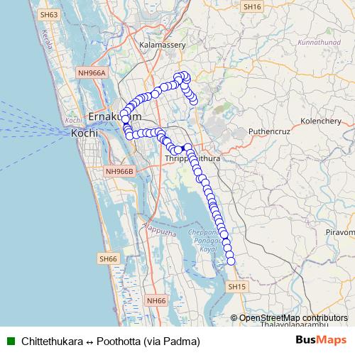 Chittethukara ↔ Poothotta (via Padma) bus Line Map