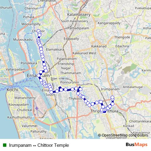 Irumpanam ↔ Chittoor Temple bus Line Map
