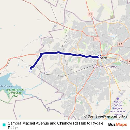 Samora Machel Avenue and Chinhoyi Rd Hub to Rydale Ridge bus Line Map