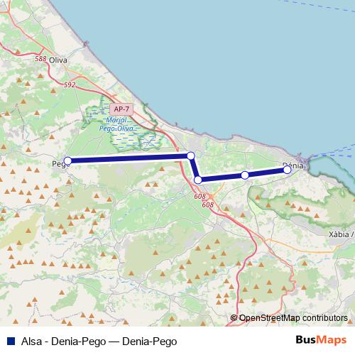 Alsa - Denia-Pego bus Line Map