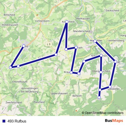493 Rufbus bus Line Map