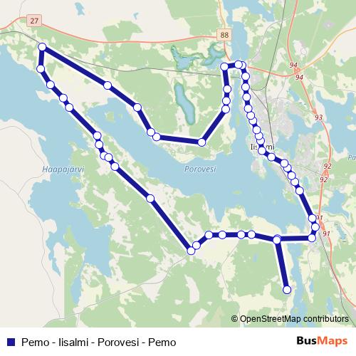 Pemo - Iisalmi - Porovesi - Pemo bus Line Map