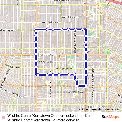 Wilshire Center/Koreatown Counterclockwise bus Line Map
