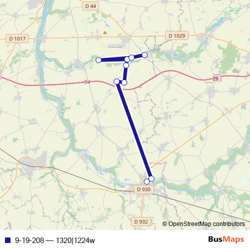 9-19-208 bus Line Map