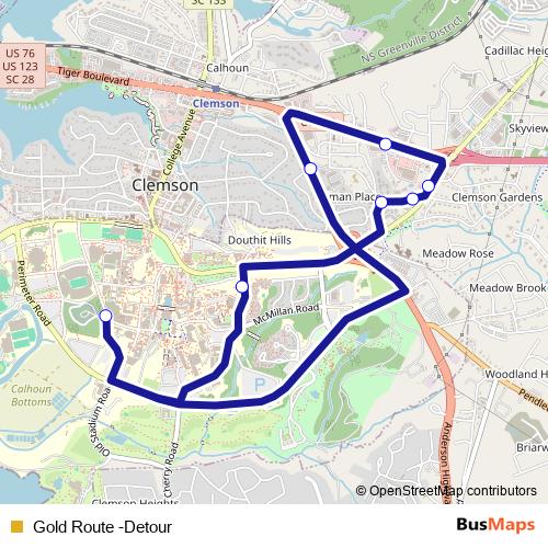Gold Route -Detour bus Line Map