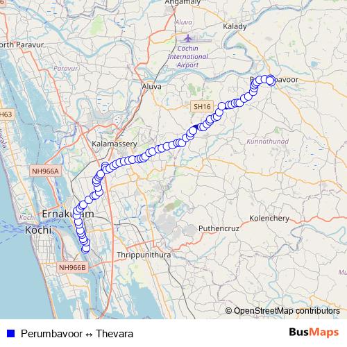 Perumbavoor ↔ Thevara bus Line Map