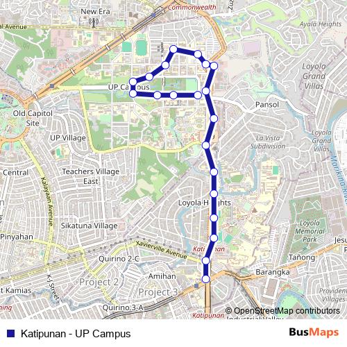Katipunan - UP Campus bus Line Map