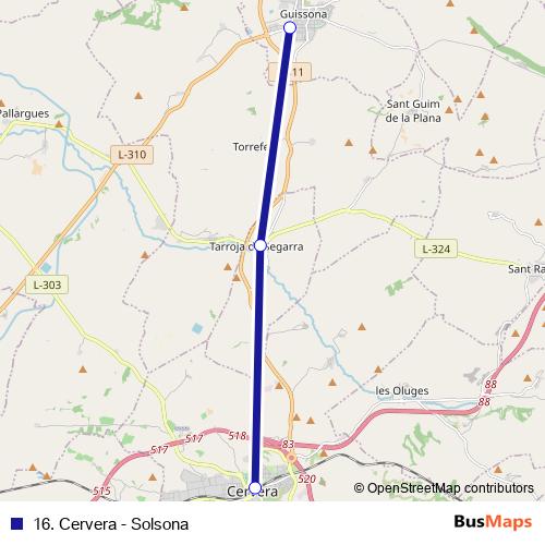 16. Cervera - Solsona bus Line Map