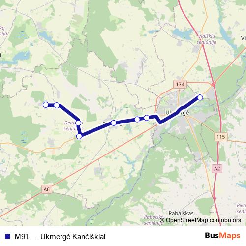 M91 bus Line Map
