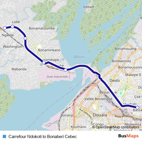 Carrefour Ndokoti to Bonaberi Cebec bus Line Map