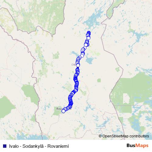 Ivalo - Sodankylä - Rovaniemi bus Line Map
