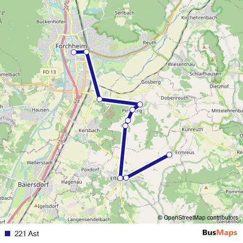 221 Ast bus Line Map
