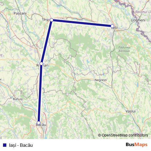 Iaşi - Bacău rail Line Map